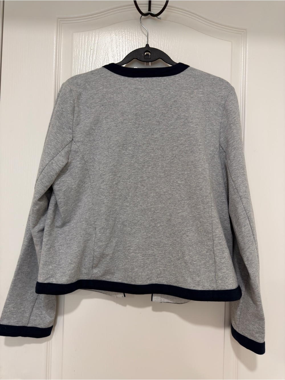 Tommy Hilfiger Open Front Cardigan Jacket Large Gray Navy Trim Gold Button - Picture 5 of 5